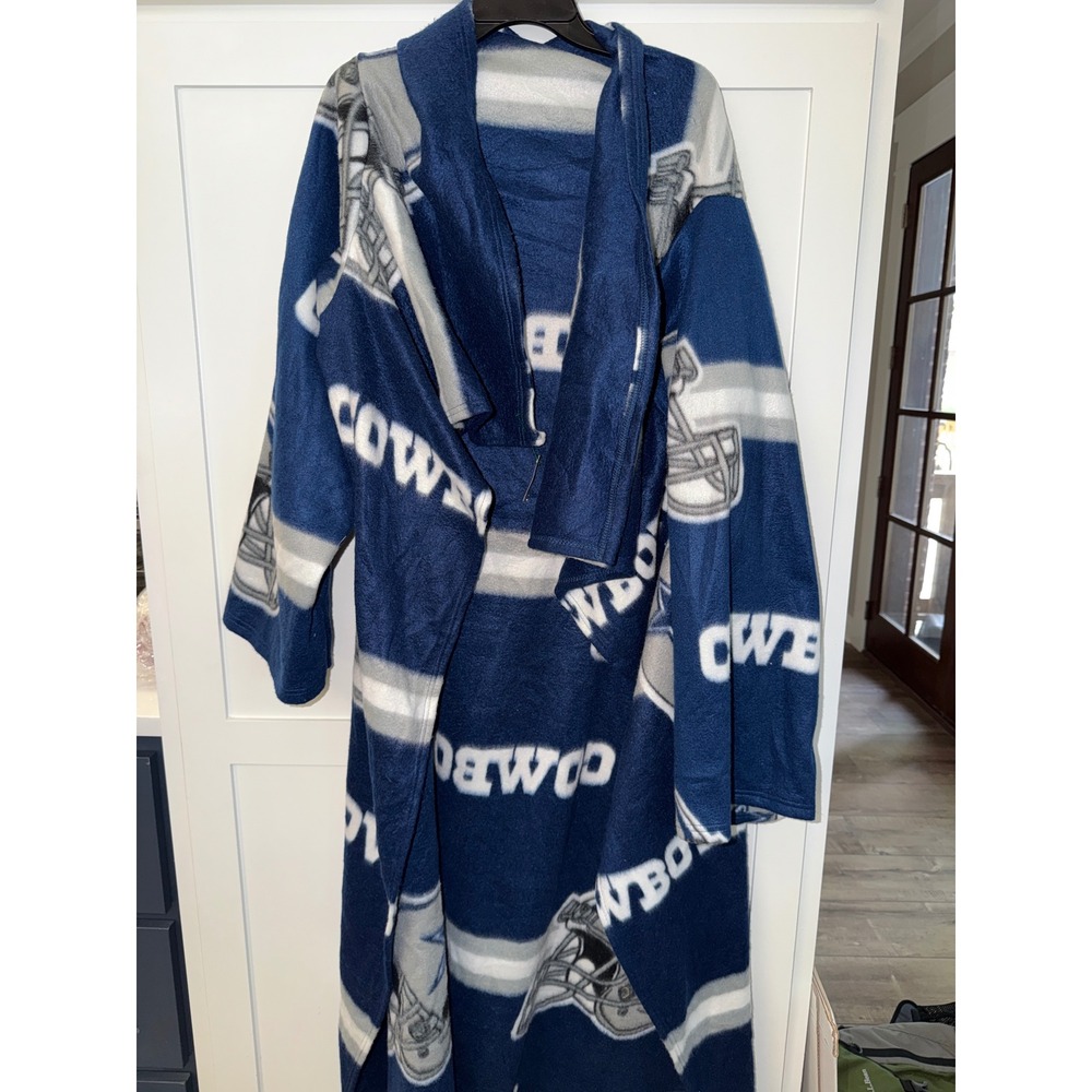 Dallas Cowboys NFL Fleece Wearable Blanket Robe Navy Blue Silver Snuggie Style